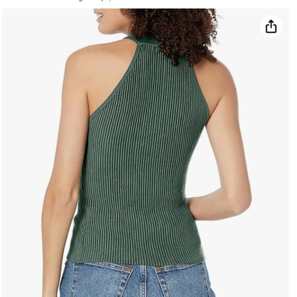 NWT GUESS Ribbed Shayna Ottoman Halter Mock Neck Sleeveless Tank Sweater Small - Picture 2 of 15